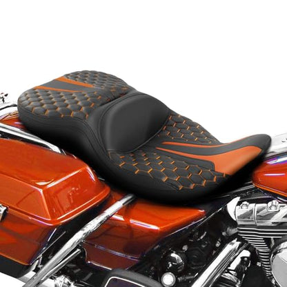 SLMOTO Driver Passenger Seat Cushion Fit For Harley Touring Electra Glide Ultra Classic Standard FLHTC 1997-2007 Black Orange - style: Orange and Black