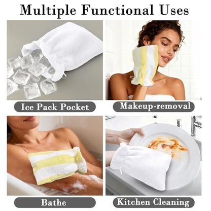VOOVA & MOVAS Bath Washcloths 6-Pack, 8.3x6.3 Inch 100% Cotton Soft Absorbent Bath Mitt with Hanging Loop, European Style Wash Cloths for Shower & Bath, Yellow Stripe & White - color: Yellow Stripe&white