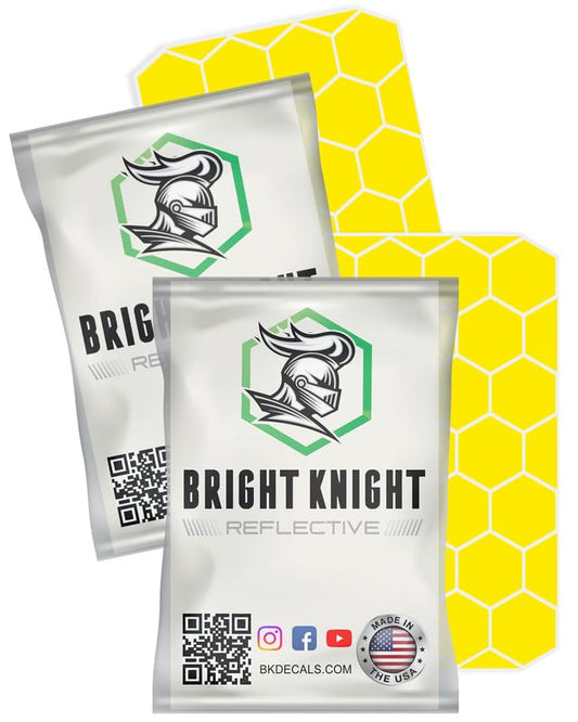 Bright Knight Decals Hexagon Reflective Stickers for Helmet - Yellow, Pack of 2, Motorcycle Helmet Stickers, 3M Waterproof Reflective Vinyl Tape for Hard Hats, Cars & Bike Decals for Night Visibility - color: Yellow, size: 2 pk