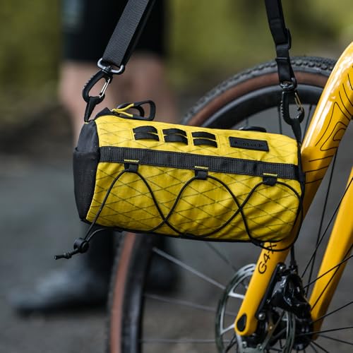 Rhinowalk Bike Handlebar Bag 2.8L Waterproof Front Tube Bag for Road, Gravel, and Mountain Bikes, Cylindrical EVA Frame Pack with Shoulder Strap (Yellow) - color: Yellow