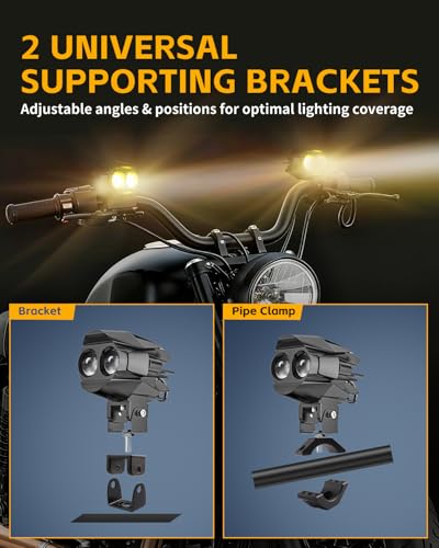 2 PCS Motorcycle LED Lights Auxiliary Driving Spotlights, White/Amber Strobe Eyes Lights with 6 Modes, 6000K Offroad Work Lights for Motorcycle Car ATV UTV Je-ep Truck - size: Bird-DualEye