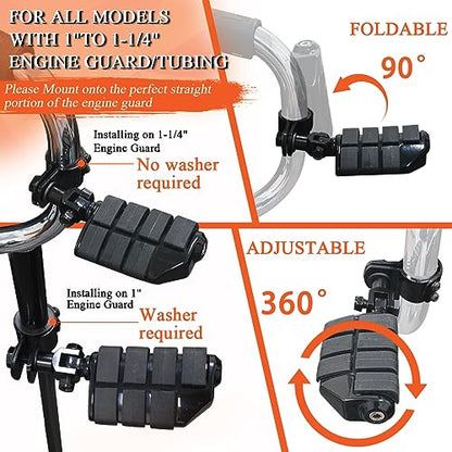 FOVPLUE 1",1.25"Highway Footpegs, Adjustable Highway Peg w/ 3-Piece Clamp for Harley Touring Softail Dyna Sportster models w/25mm-32mm Engine Guard/Tubing,Black#2 - color: Black For Lion Paw Style