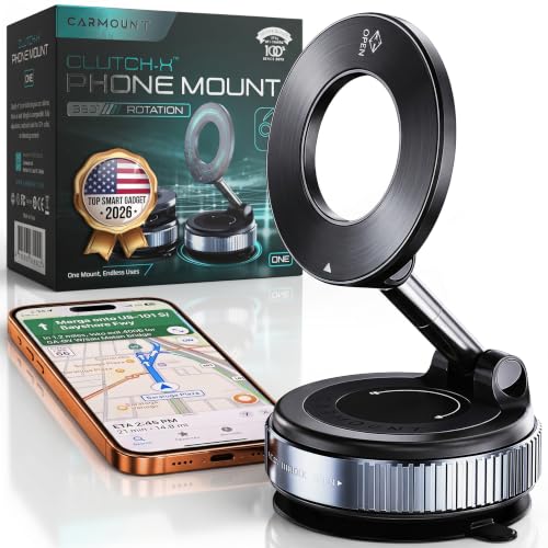 CARMOUNT Clutch-X™ Black – Vacuum Phone Mount Suction Cup Car Phone Holder for iPhone, Window Phone Mount for Travel, 360° Vacuum Magnetic Phone Holder for Car, Magnetic Phone Holder with Suction Cup - color: Black