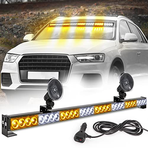 Traffic Advisor Light Bar 35.5 Inch 13 Flash Patterns 32 Led Warning Emergency Strobe Light Bar Directional Flashing Led Safety Lights with Cigar Lighter (35.5 Inch, Yellow/White) - color: Amber/White