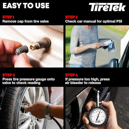 Tire Pressure Gauge for Cars (ANSI Certified) – Fathers Day Gift for Dad & Husband – Premium Glow in The Dark Air Pressure Gauge for Tires – Analog Automobile Circular Dial
