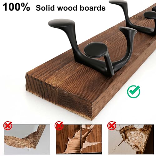 WEBI Coat Rack Wall Mount,24" Solid Wood Coat Hooks Wall Mounted Coat Hanger,16" Hole to Hole,Heavy Duty Hook Rack,4 Triple Hooks for Hanging Coats,Jacket,Hat,Backpack,Farmhouse,Brown - color: Brown, size: 24 Inch