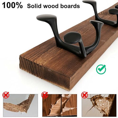 WEBI Coat Rack Wall Mount,24" Solid Wood Coat Hooks Wall Mounted Coat Hanger,16" Hole to Hole,Heavy Duty Hook Rack,4 Triple Hooks for Hanging Coats,Jacket,Hat,Backpack,Farmhouse,Brown - color: Brown, size: 24 Inch