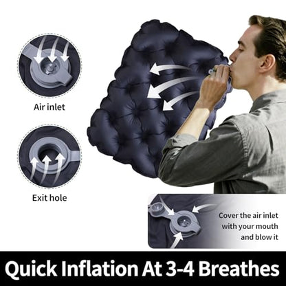 Inflatable Seat Cushion – Portable Lightweight Waterproof Travel & Stadium Seat Pad, Fast Inflate/Deflate Air Cushion for Camping, Hiking, Office, Tailbone Relief - color: Black