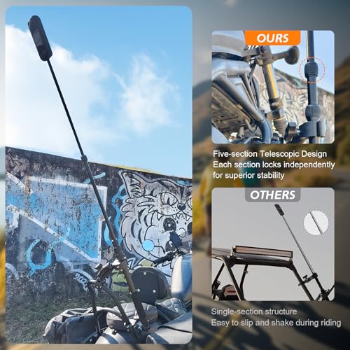 Motorcycle Mount for Insta 360 X5 X4 X3, for DJI Osmo & GoPro Cameras, Bike Handlebar Camera Mounts with 59" Invisible Selfie Stick Bundle Kit for Motorcycle Bike Riding