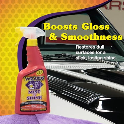Wizards Mist-N-Shine Detail Spray and Bike Wash Bundle - 22 Oz - Multi-Purpose High Gloss Finish Waterless Quick Detailer Spray for Glass, Chrome, Paint and Plastics - Cleaner For Motorcycle Washing