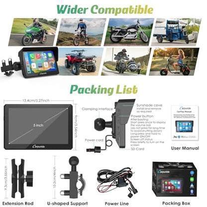 Carpuride W502 Motorcycle GPS Wireless Portable Carplay/Android Auto Waterproof Car Stereo, 5" IPS Touch Screen with Dual Bluetooth, Navigation/Siri/G00gle Assistant for Motorbike - style: Carpuride w502