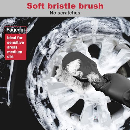 4PCS Professional Wheel Detailing Set - Metal-Free Flat Rim Brush, Dual-Hardness Tire Brushes & Lint-Free Towel | Scratch-Free Brake Dust Removal for All Vehicles - color: 4