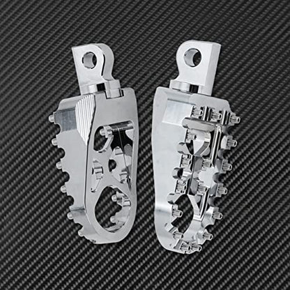 Motorcycle CNC Wide Foot Pegs 360° Roating MX Chopper Bobber Style Fit for harley Dyna Softail Fatboy Sportster Iron 883 1200 Chrome - color: Chrome with Circular Spikes