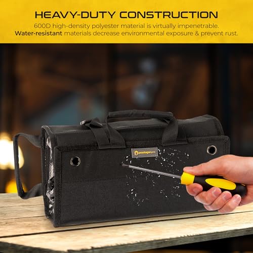 Heavy-Duty Roll Up Tool Bag Organizer w/Transparent Pockets for Quick View & Easy Access. 7 Reinforced Pockets w/Zippers, Multiple Carrying & Hanging Handles, Elastic Organizers & Adjustable Strap - style: Black - Classic Roll Up