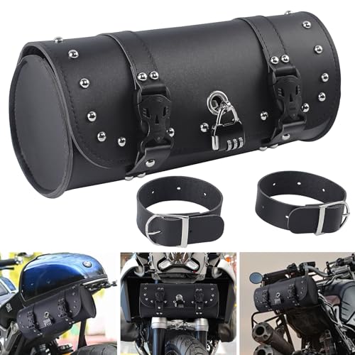 H RUO Motorcycle Handlebar Bag Saddlebag Tool Storage Pouch with Lock Handlebar Fork Bag Sissy Bar Roll Bag Universal for Harley Sportster Softail Dyna Suzuki Yamaha