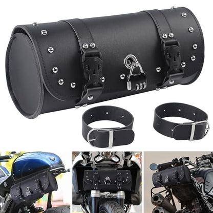 H RUO Motorcycle Handlebar Bag Saddlebag Tool Storage Pouch with Lock Handlebar Fork Bag Sissy Bar Roll Bag Universal for Harley Sportster Softail Dyna Suzuki Yamaha