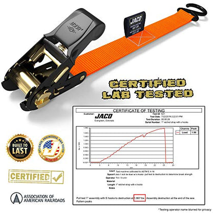 JACO Ratchet Tie Down Straps - 1 inch x 15 ft (Pack of 4) | 1,823 lbs (Orange) - color: Orange