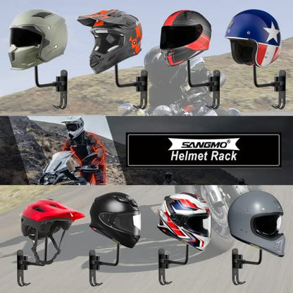 SANGMO 6 Pack 180° Motorcycle Helmet Holder Wall Mount, Rotation Metal Helmet Rack, Helmet Holder Bike with 2 Hooks Helmet Hanger for Motorcycle Bike Coats, Caps, Baseballs, Rugby Helmet (Black) - color: Black*6