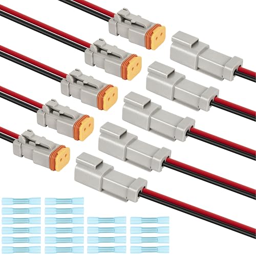 5 Kits Deutsch DT 2 Pin Wiring Harness Connector, Deutsch Male Female 2 Wire Way Waterproof Automotive Electrical Connector 16 AWG with Heat Shrink Tubing for Car Truck Boat, grey - color: 5 Sets-Grey, size: 2Pin