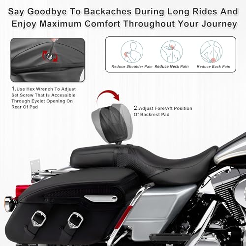 Motorcycle Quick Release Plug-in Driver Backrest Fit For Harley Touring Road King Glide 2009-2026 Adjustable Detachable Rider Pad with Mounting Kit (Black String)