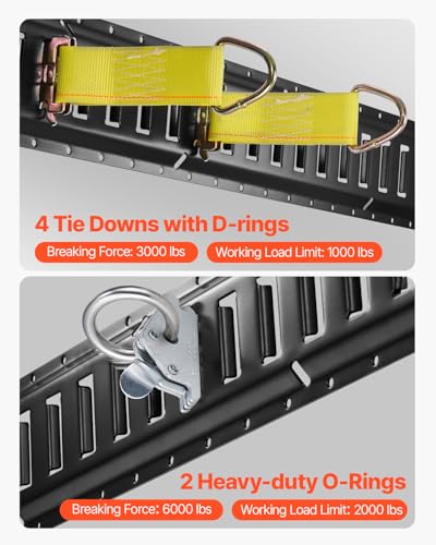 VEVOR E-Track Tie-Down Rail Kit, 5' E Tracks Set, 16Pcs Includes 4 Steel Rails & 2 Single Slots & 6 O-Rings & 4 Tie-Offs w/D-Ring & 2 Ratchet Straps, Cargo Motorcycles Bikes Securing Accessories