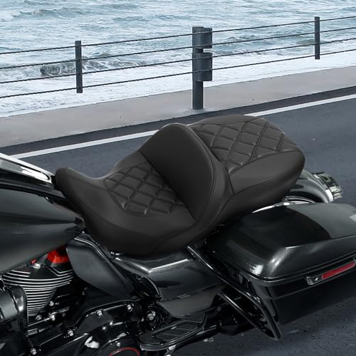 C.C. RIDER Rider Passenger Seat fit for Harley Davidson Touring 2009-2023 Road King Street Glide Road Glide Electra Glide Tri Glide models - color: 34#Black Seat