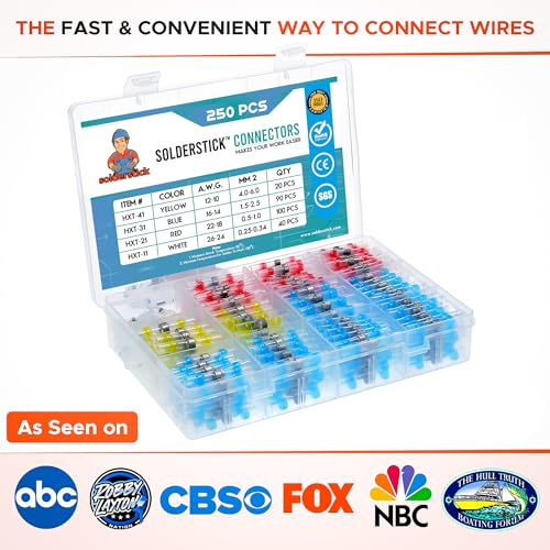 Waterproof Solder Seal Wire Connectors Kit, Electrical Insulated Wire Splice Heat Shrink Wire Connectors with 4 Gauges - 12-10, 16-14, 22-18, 26-24 AWG (250)