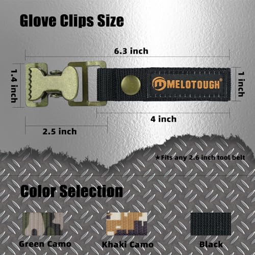 MELOTOUGH Glove Clip Tactical Glove Clips Work Glove Holders Strap with Alligator Clip for Tool Belt,Tool Bag,Tool Backpack - color: Black