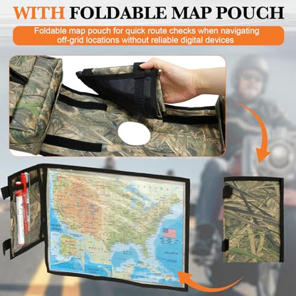 ATV Saddle Bag with Map Pouch & Cooler, Water-Resistant Hunting Tank Pack for All-Terrain Vehicles, Compatible with Most ATVs, Snowmobiles, Motorcycles & Bicycles (Camo Reed) - color: Camo Reed