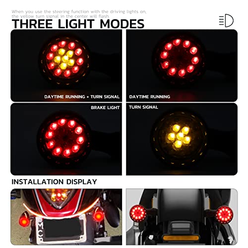 Rich Choices 2pcs Black 15 LED Motorcycle Stop Brake Running Turn Signal Indicator Amber Lights Compatible with Street Bike Chopper dirt bike scooter Cafe Racer (Black-Amber&Red Light) - color: Black-Amber&Red Light