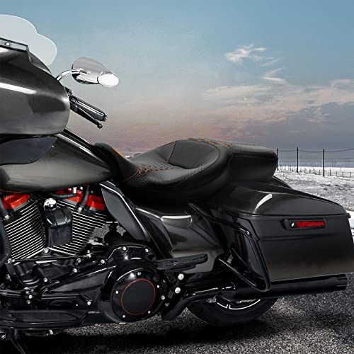 C.C. RIDER Driver& Passenger Seat Mammock Seat Fit For Harley Touring 2009-2023 Road Glide Street Glide Road King Electra Glide CVO Models 2009-2022, Extended Reach - color: 38# Orange