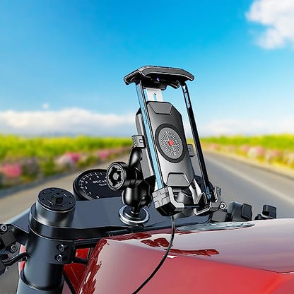 iMESTOU Motorcycle Fork Stem Phone Mount Wireless/USB C Charger with RAM 1" Ball Fits for Kawasaki, Ducati, Honda, BMW etc. with Fork Hole Dia. 0.47"-1" Quick Charge for 4.0"-6.8" Smartphones - style: Wireless & USB C Charge- Fork Stem Style