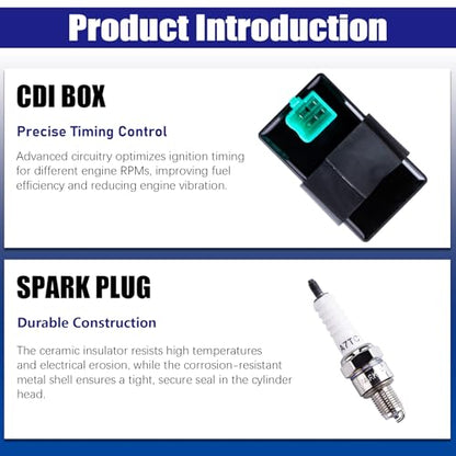 Wiring Loom Harness Kill Switch Ignition Coil Cdi Box Spark Plug Rebuild Kit for Kick Start Dirt Pit Bike ATV 50CC 70CC 90CC 110CC-160cc Buggy Go Kart Wire Harness