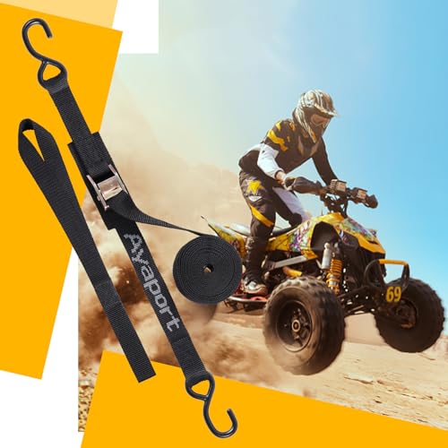 Ayaport Cam Buckle Tie Down Straps 10 feet 2200lbs Break Strength Securing Straps with S Hooks for Motorcycle, Kayak, Car, Truck, Dirt Bike, Pack of 4 - size: Cam Buckle-1"x10\' black