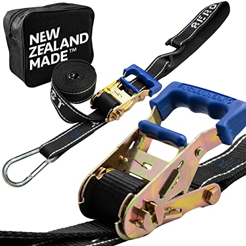 Loadfast Ratchet Tie Down Straps For Motorcycles | New Zealand Made Motorcycle Tie Down 1.5" x 8" Heavy Duty Dirt Bike Tie Down Straps with Soft Loop & Safety Carabiner | 2,600lbs (2 Pack) Black Color - color: Black