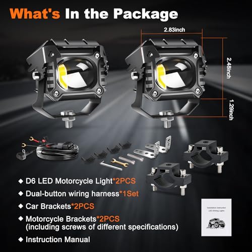 LEDMIRCY Motorcycle Auxiliary Lights, LED Fog Light 2PCS with Switch Wiring Harness Kit Motorcycle Driving Spot Lights IP68 Waterproof and Shockproof Suitable for Off-Road,ATV,Snowmobile,etc