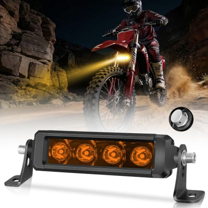 OFFROADTOWN 6 Inch Amber LED Light Bar 160W 3D Spot Slim Single Row Light Bar Off Road Driving Lighting Ultra Slim Waterproof Amber Fog Chase Lights for Truck Pickup UTV ATV SUV Boat Motorcycle - color: Amber