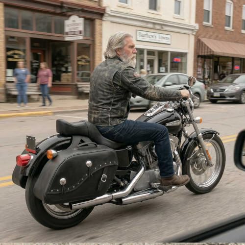 Milwaukee Leather MP8300 Black PVC Large Cruiser Style Riveted Throw Over Saddlebags - One Size