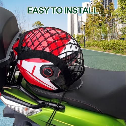Upgrade Motorcycle Cargo Net for Helmet Storage, 10"×12" High Elastic Double Layer Bungee Net with 4 Strong Hooks, Luggage Rack Organizer for Bikes, Electric Bikes, Scooters, Motorcycles
