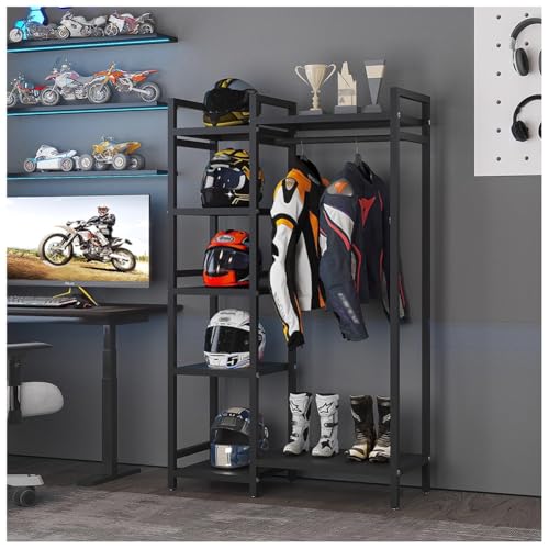 Motorcycle Helmet Holder Floor Mounted Stand, Helmet Rack for Most of Helmet, Riding Gear Display Rack, Storage Rack for Accessories, Jacket, Gloves and Boots(Black,105x40x170cm) - color: Black, size: 105x40x170cm