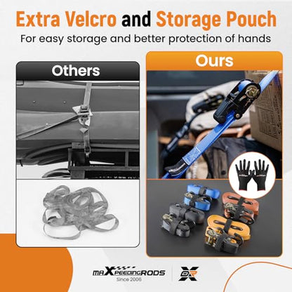 maXpeedingrods Heavy Duty Ratchet Straps 1.6 Inch x 8 FT Tie Down Strap 5208lbs Luggage Straps with S Hooks & Soft Loops for Towing Motorcycles ATVs UTVs Jet Skis Golf Carts 4 Pack - color: blue
