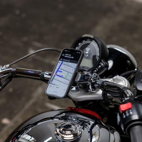 Quad Lock Motorcycle Handlebar Phone Mount PRO Chrome with Vibration Dampener and MAG Phone Case for iPhone 15 - size: iPhone 15