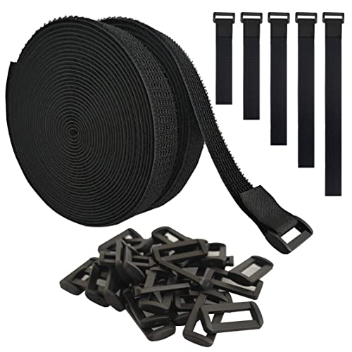 40ft Hook and Loop Straps with 60 Buckles, Adjustable Reusable Cable Straps, Arbitrarily Cut Fixing Nylon Cinch Strap