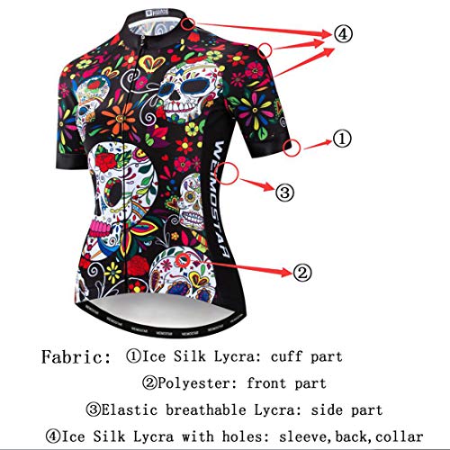 JPOJPO Womens Cycling Jersey,Bike Shirt Quick-Dry Breathable Reflective S-2XL Tops - color: 1skull2201, size: Small