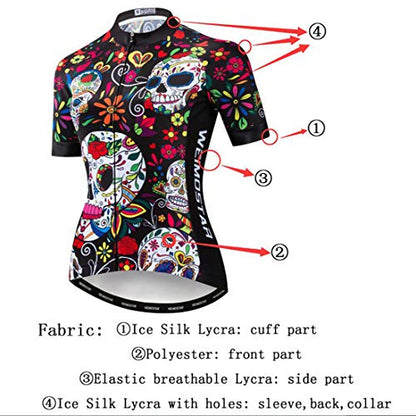 JPOJPO Womens Cycling Jersey,Bike Shirt Quick-Dry Breathable Reflective S-2XL Tops - color: 1skull2201, size: Medium