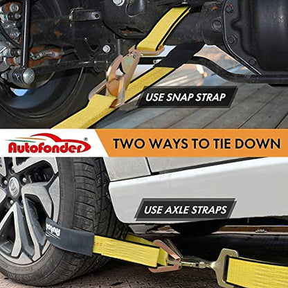 Heavy Duty Adjustable Car Tie Down Kit with Snap Hooks -Break Strength 10,000 lbs-Working Load 3333 lbs-2 Inch x 114 Inch - 4 Pack Axle Tie Down Straps (Yellow) - color: Classic Yellow
