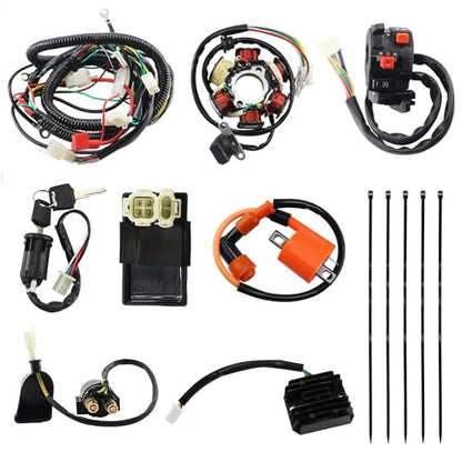 PRO BAT GY6 Full Electrics Wiring Harness W/O Waterproof Cap CDI Coil Solenoid GY6 125cc 150cc 200cc 250cc Chinese Elecric Start ATV Quad Bike Buggy Go Kart Scooter Moped Kandi - style: w/o Cap 150cc Wiring Harness（Orange Ignition Coil+Black Rectifier）