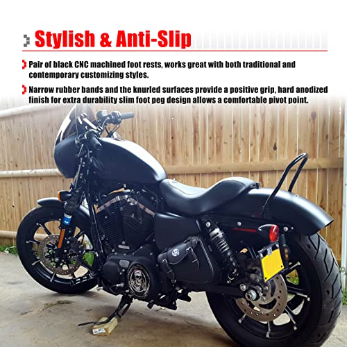 Goldfire 1 Pair Motorcycle Foot Pegs CNC Cut Male Front & Rear Foot Pegs Foot Rests Motorcycle Passenger Pedals Compatible with Harley Sportster, Dyna, Road King (Black) - color: Black