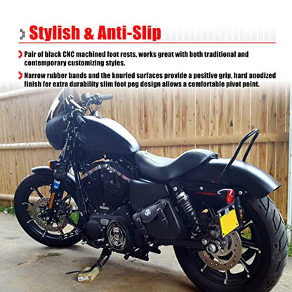 Goldfire 1 Pair Motorcycle Foot Pegs CNC Cut Male Front & Rear Foot Pegs Foot Rests Motorcycle Passenger Pedals Compatible with Harley Sportster, Dyna, Road King (Black) - color: Black