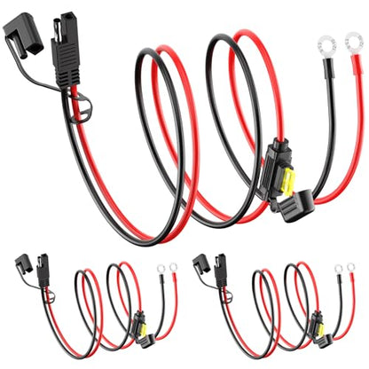 LEICESTERCN [3-Pack] 2FT 10AWG SAE to O Ring Terminal Harness, Heavy Duty 20A Fused Quick Disconnect Cable, Silicone Flexible 12V 24V Battery Connector for RV Marine Solar - color: 10AWG-2FT-3PCS